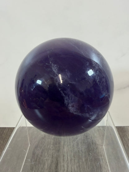 Purple Fluorite Sphere. 77mm. Deep Bright Purple Fluorite With Big Rainbows. Amazing Rare Color