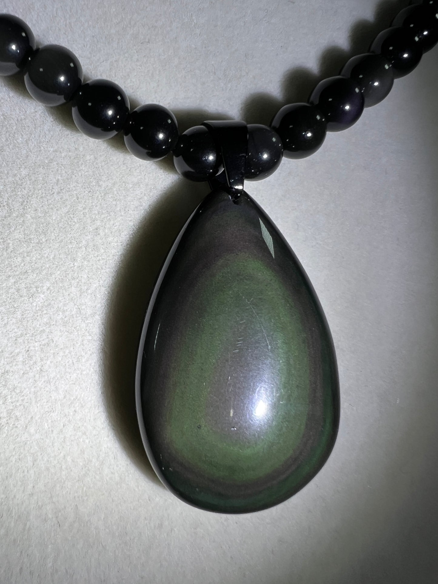 Rainbow Obsidian Pendant. Gorgeous Teardrop Cabochon. Custom Made Beaded Necklace. High Quality Jewelry