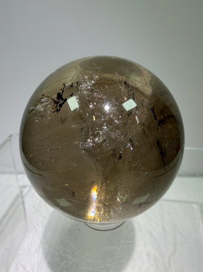 Rutile Quartz Sphere. 46mm. Unique Smoky Quartz With Stunning Golden Rutile Inclusions.