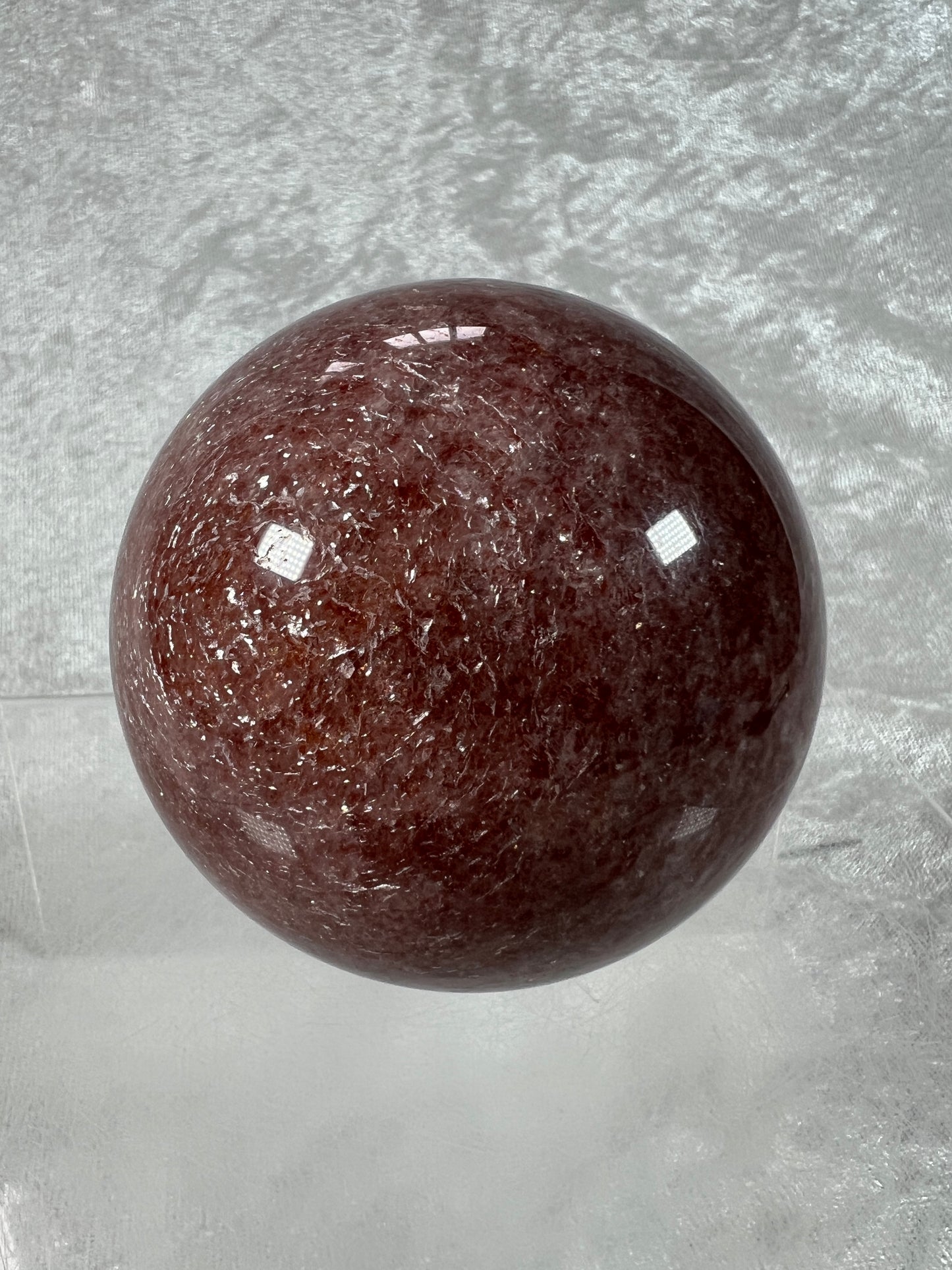 Strawberry Quartz Sphere. 71mm. High Quality Rare Quartz From Brazil. Gorgeous Mica Flash.