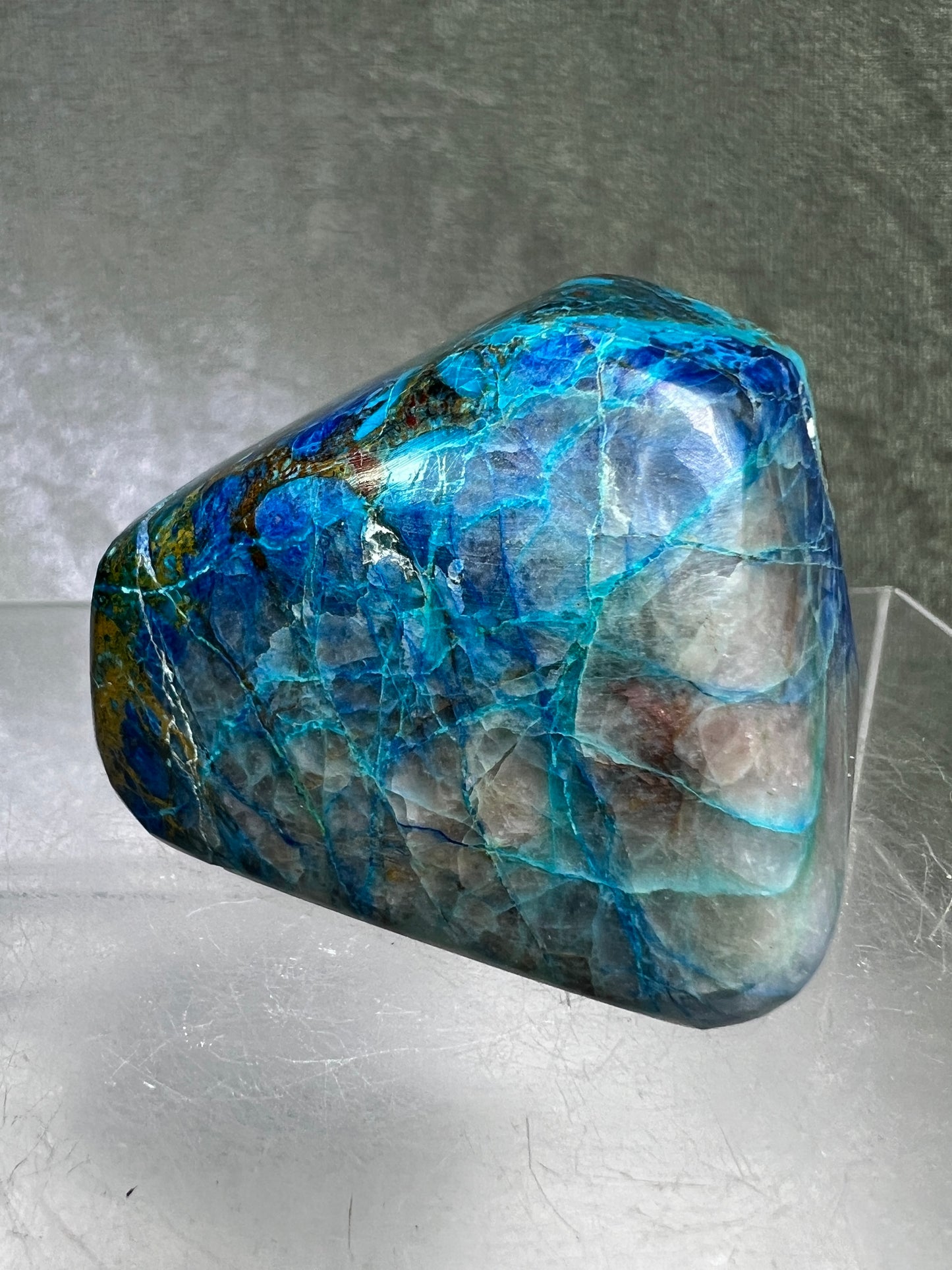 Shattuckite Polished Freeform. Gorgeous Blue Mineral From Namibia. Very Unique And Special Display Crystal.
