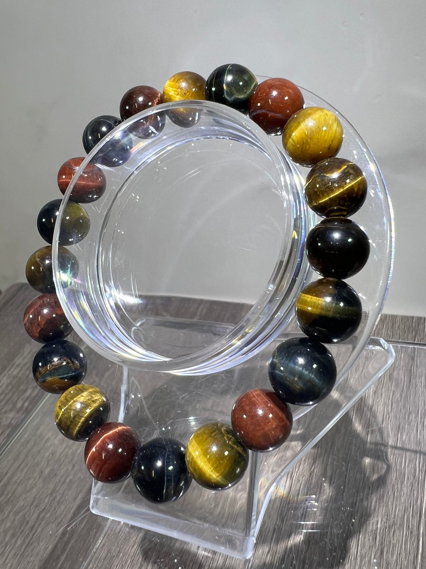 Tigers Eye Crystal Bead Bracelet. Beautiful Red, Blue, And Gold Tigers Eye Bracelet. 10mm