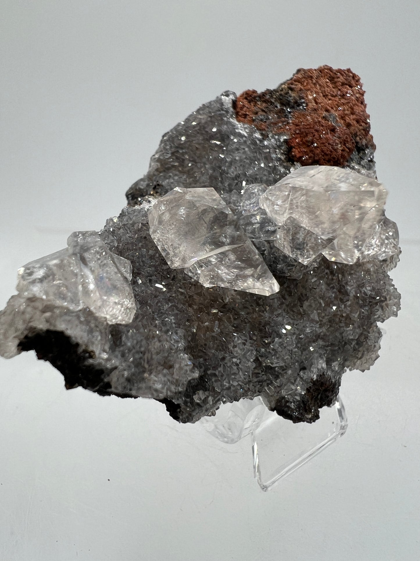 Black Diamond Calcite Specimen. Amazing Silver, Black, And Red Druzy Flash! Beautiful Calcite Crystals On Matrix. High Quality Display Piece