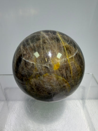 Black Moonstone Crystal Sphere. 55mm. Stunning Bright Silver Flash. High Quality Display Sphere