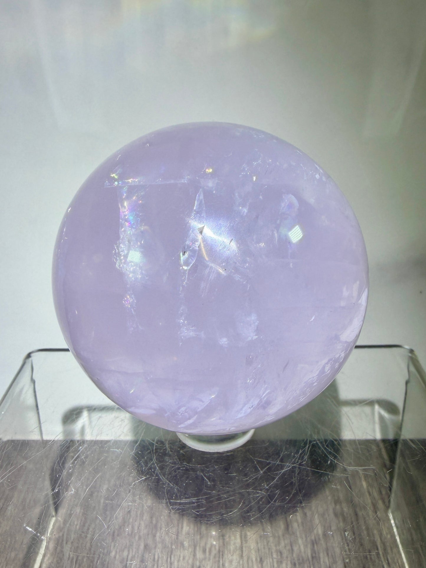 Lavender Rose Quartz Sphere. Rare Color Rose Quartz With Rainbows And Asterisms. High Quality Display Sphere.