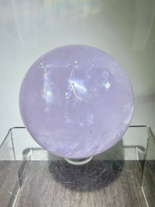 Lavender Rose Quartz Sphere. Rare Color Rose Quartz With Rainbows And Asterisms. High Quality Display Sphere.