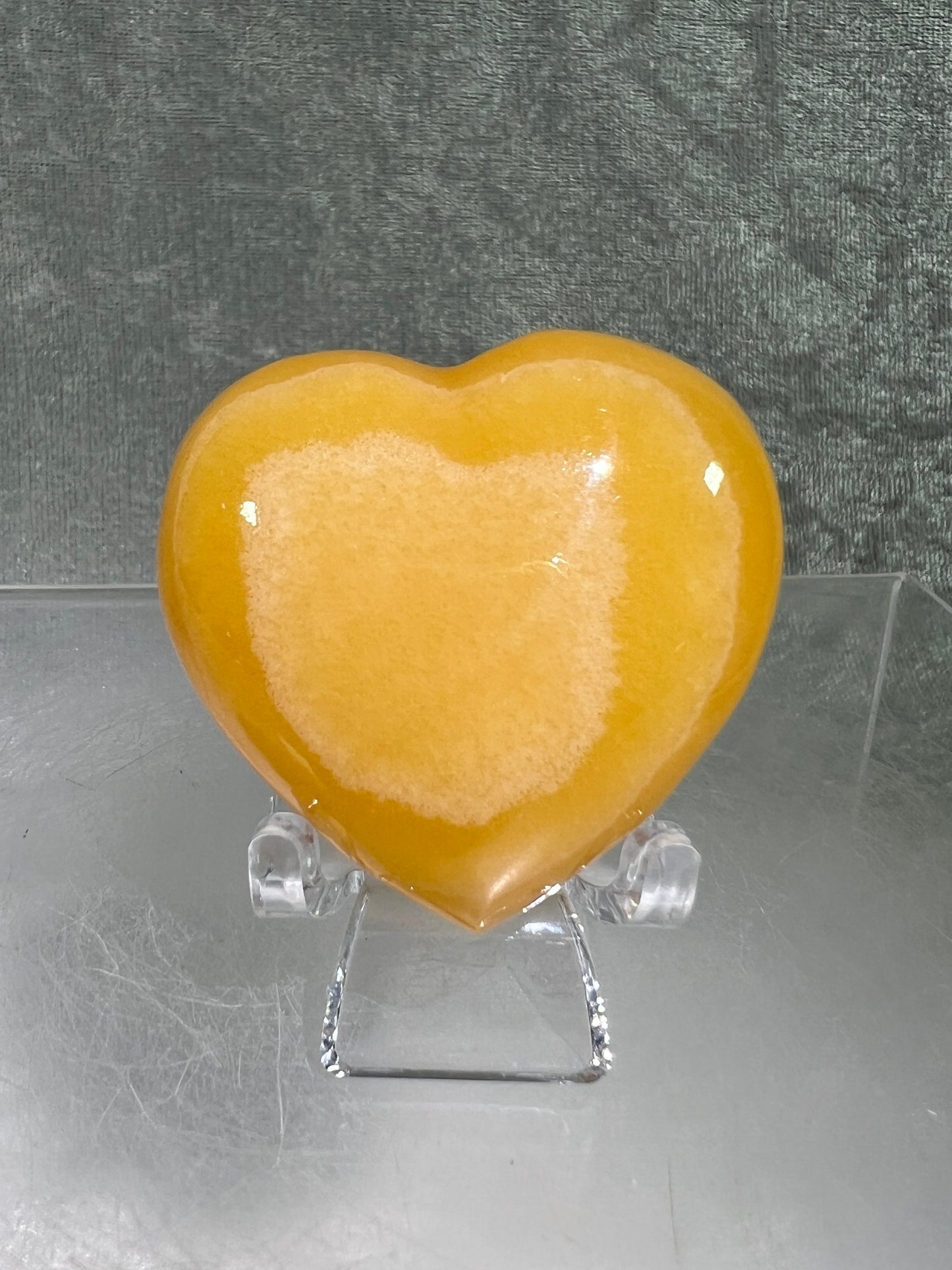 Orange Calcite Heart Carving. Very Pretty Calcite Carving From Mexico. Stand Included