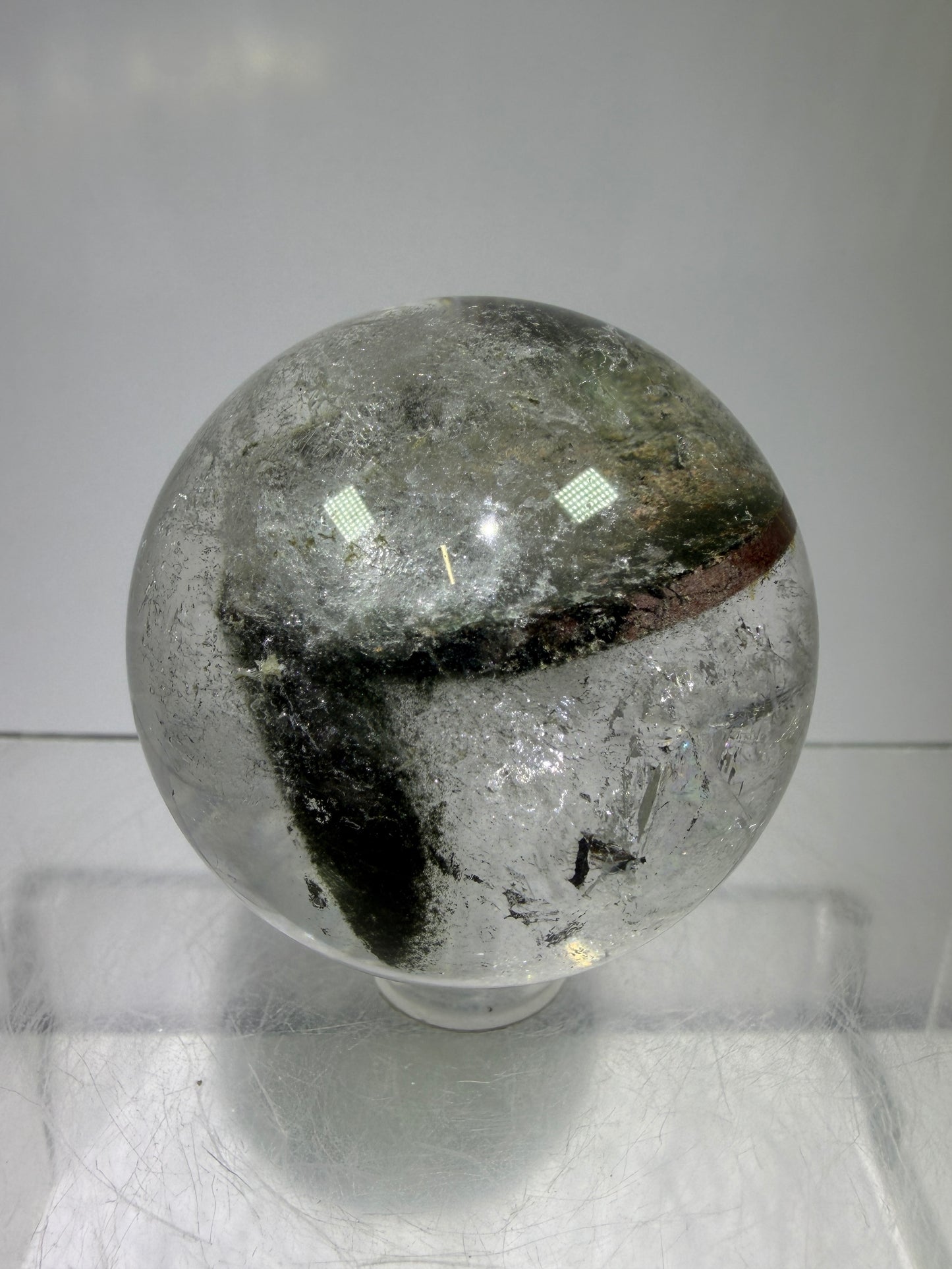 Garden Quartz Lodolite Sphere. 48mm. High Quality Landscape Quartz With Rainbows. Scenic Quartz With Excellent Clarity