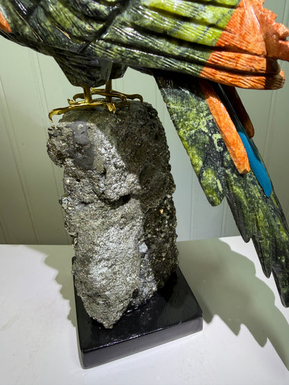 Hand Carved Crystal Parrot From Peru. Extra Large High Quality Display Crystal. Hand Crafted By Local Artisans