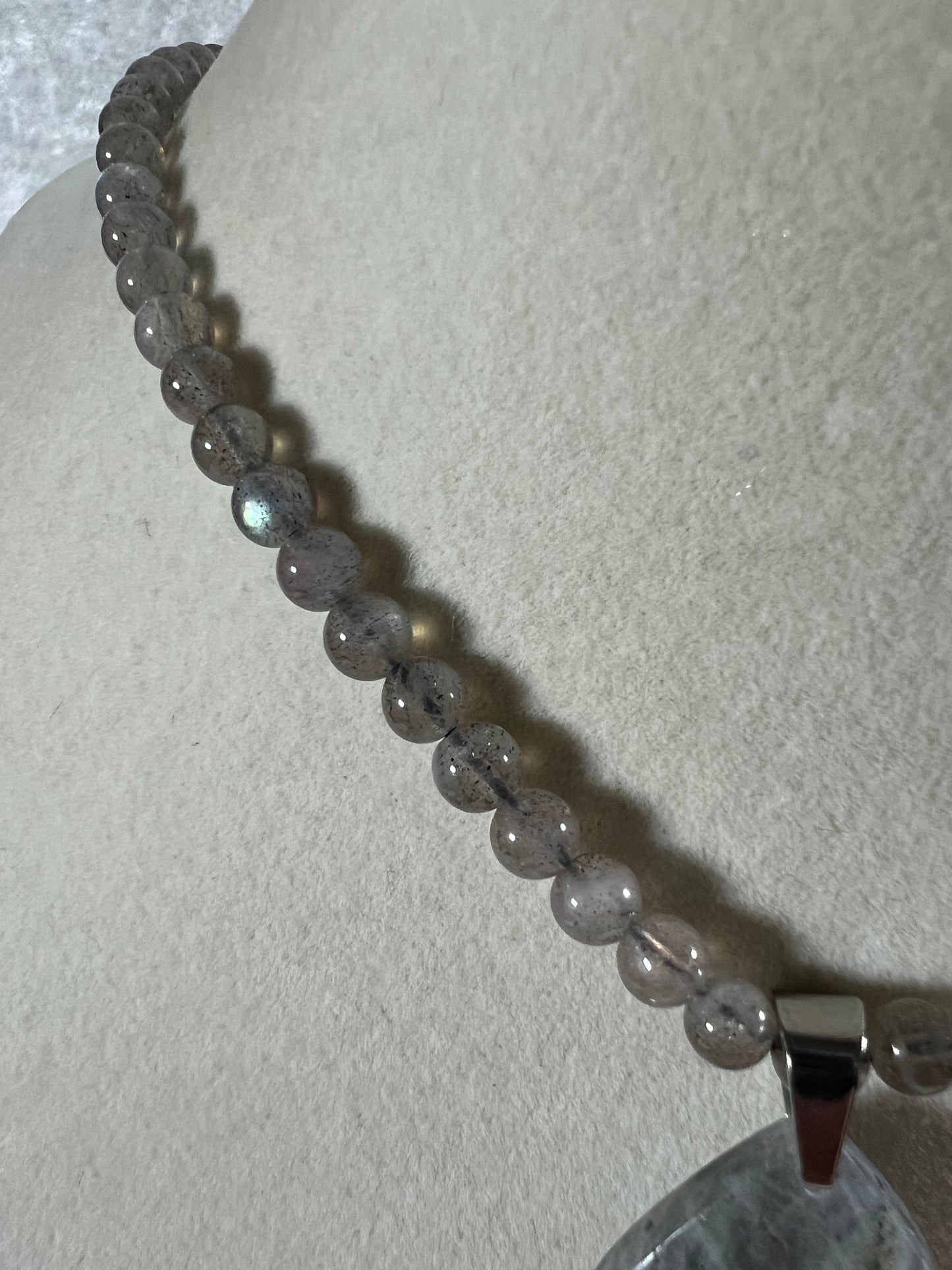 Labradorite Crystal Pendant. Stunning High Quality Jewelry. Custom Made Labradorite Beaded Necklace