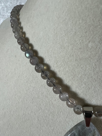 Labradorite Crystal Pendant. Stunning High Quality Jewelry. Custom Made Labradorite Beaded Necklace