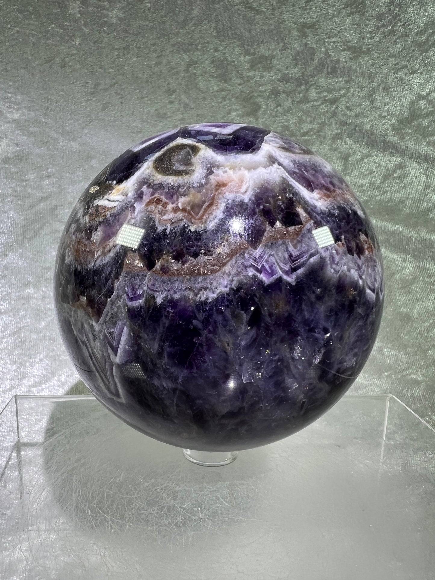 Dream Amethyst Sphere. 88mm. Large Chevron Amethyst Crystal. Beautiful Colors And Patterns