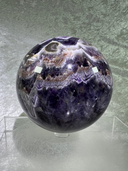 Dream Amethyst Sphere. 88mm. Large Chevron Amethyst Crystal. Beautiful Colors And Patterns