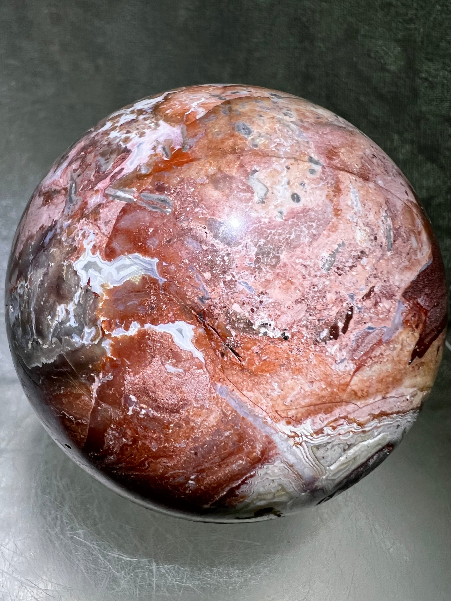 Mexican Crazy Lace Agate Sphere. 70mm. Very Rare Shades Of Pink And Gorgeous Patterns.