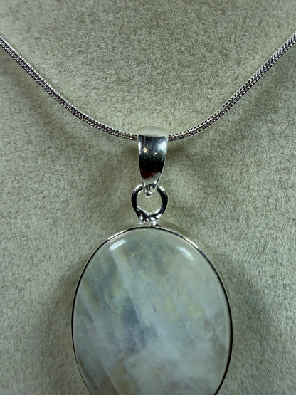Rainbow Moonstone Crystal Pendant. Beautiful S925 Silver Crystal Jewelry. Amazing Colors With Great Flash!