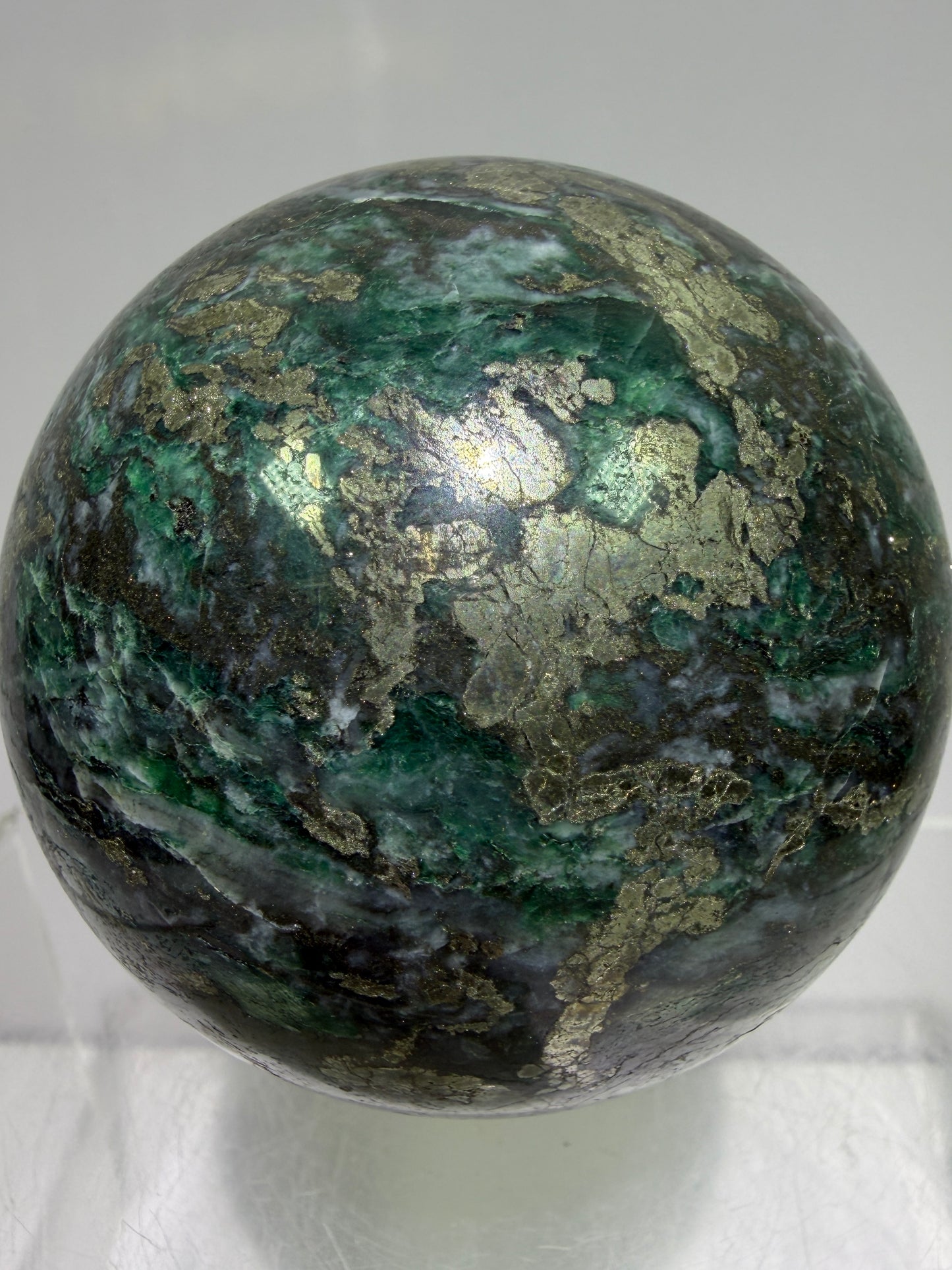 Atacamite And Pyrite Sphere. 64mm. High Quality Rare Sphere. Gorgeous Color Combination.