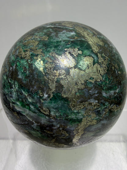 Atacamite And Pyrite Sphere. 64mm. High Quality Rare Sphere. Gorgeous Color Combination.