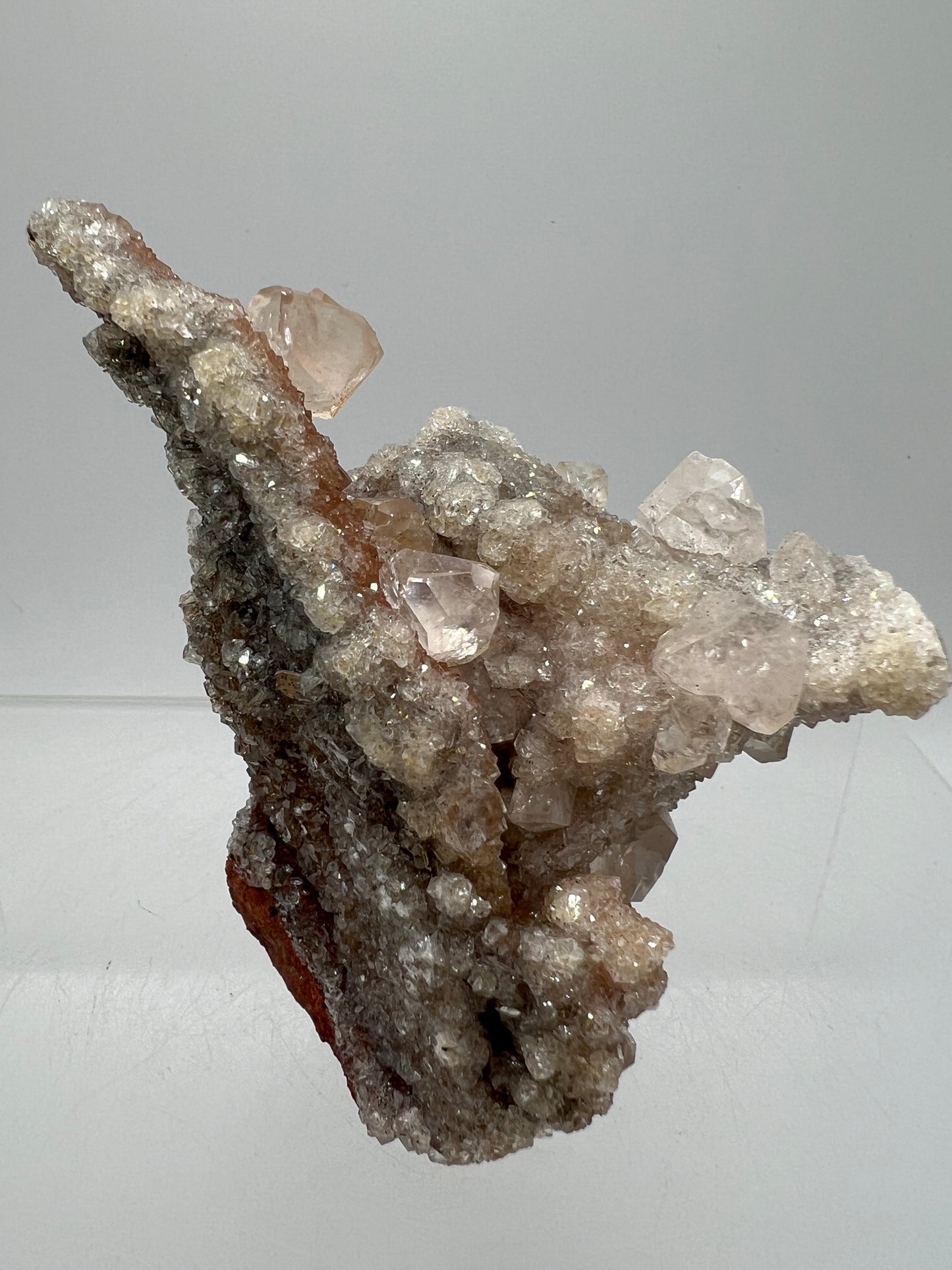 Silver Diamond Calcite Specimen. Amazing Silver And Red Druzy Flash! Beautiful Calcite Cluster On Matrix. High Quality Display Piece