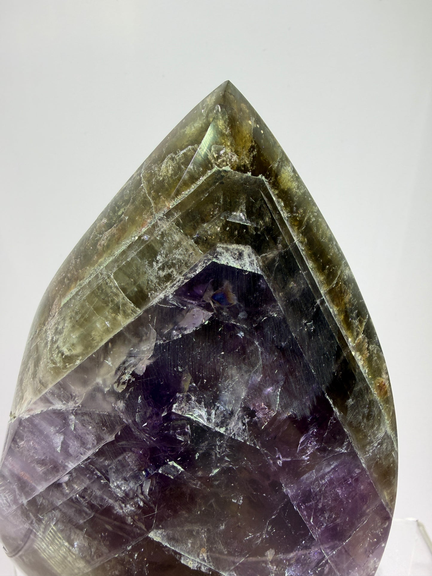 Amethyst Cacoxenite Flame. Stunning Purple Smoky Amethyst Polished Flame From Brazil. Beautiful Amethyst Display Crystal
