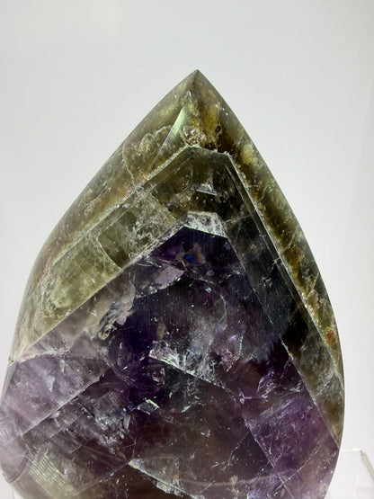 Amethyst Cacoxenite Flame. Stunning Purple Smoky Amethyst Polished Flame From Brazil. Beautiful Amethyst Display Crystal