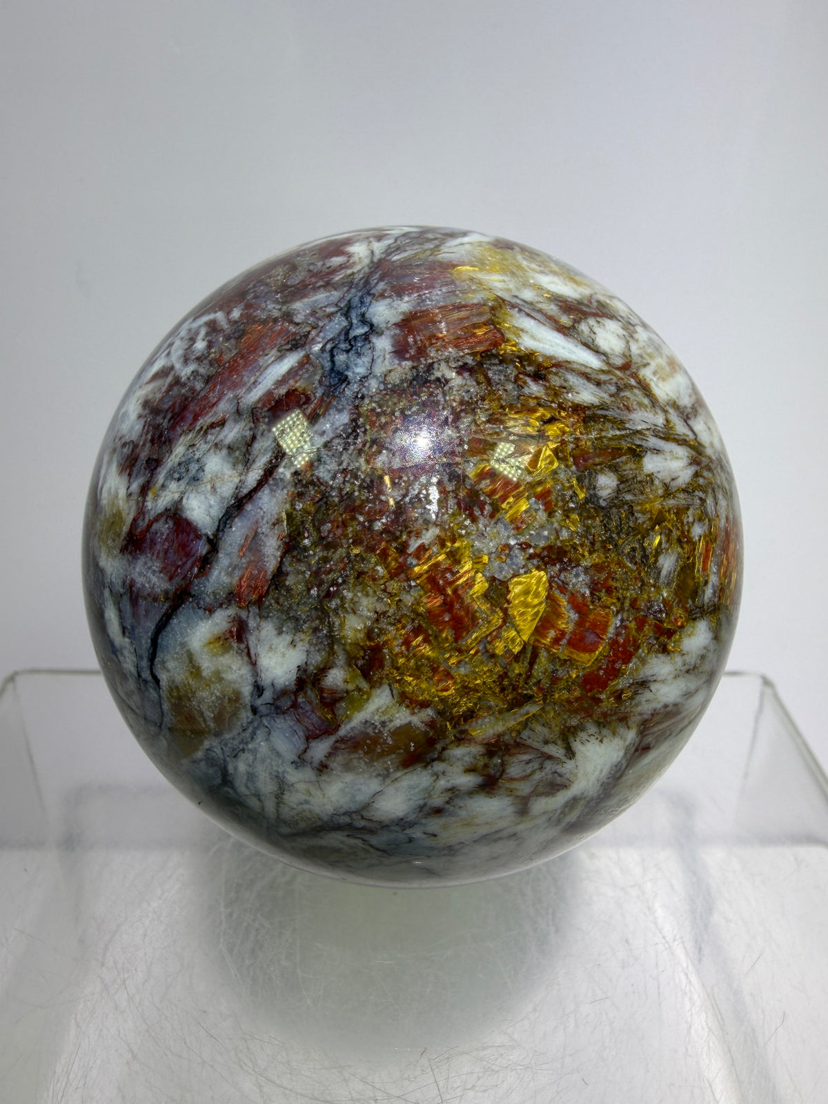 Pietersite Crystal Sphere. 66mm. Stunning Red And Blue Pietersite Crystal. High Quality Rare Display Sphere.