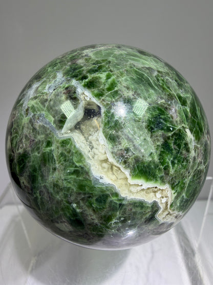 Diopside Crystal Sphere. 68mm. Very Rare And Unique Display Sphere. Lots Of Beautiful Flash