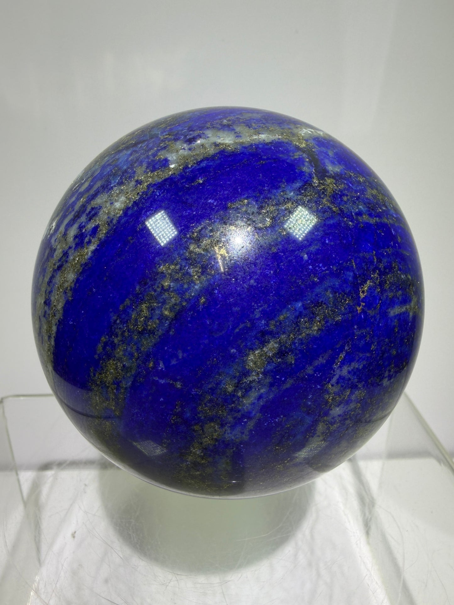 Lapis Lazuli Crystal Sphere. 74mm. Very High Quality Sphere. Stunning Shades Of Bright Blue With Gorgeous Pyrite Inclusions.