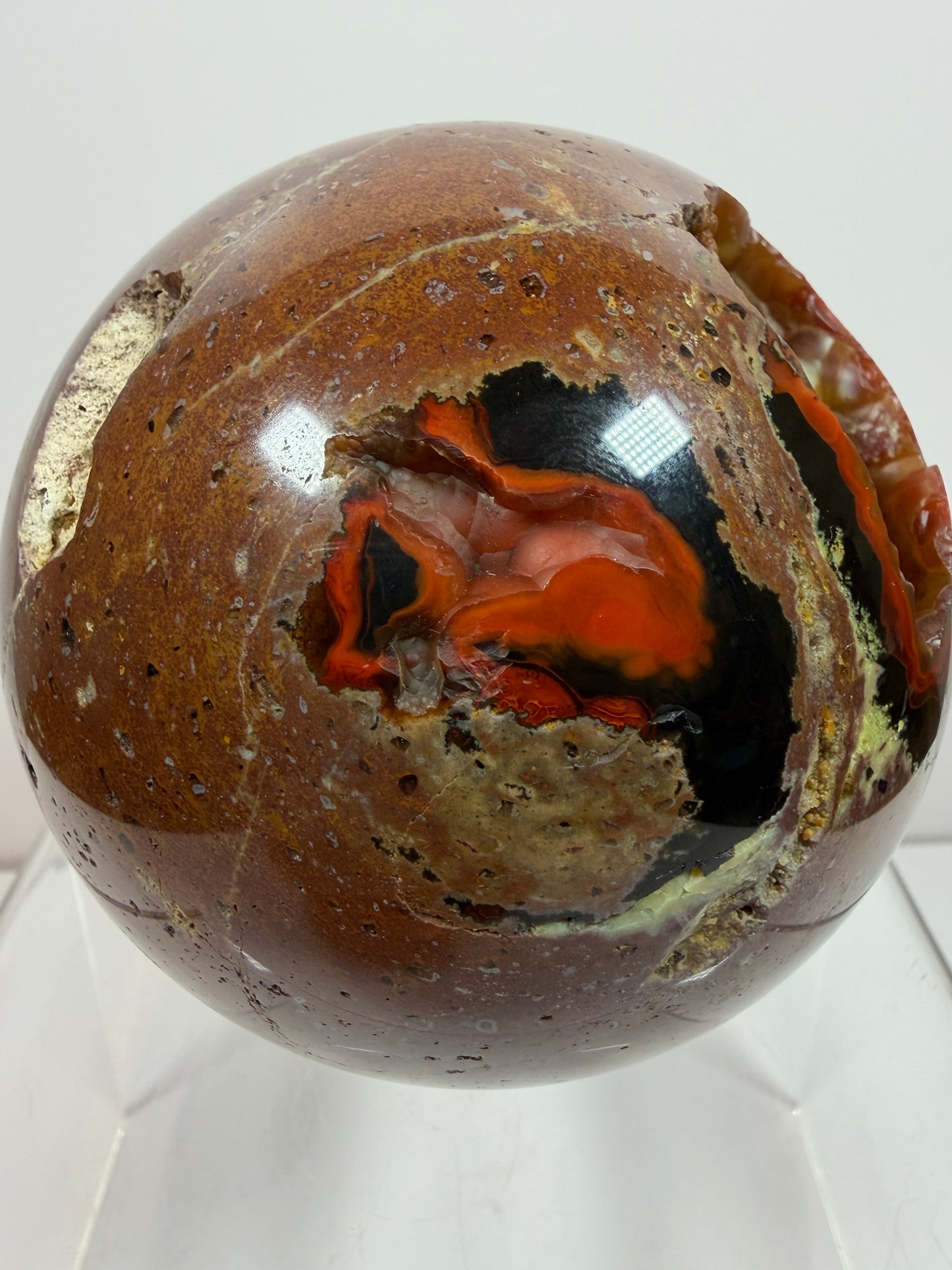 Red Fox Agate Sphere. 89mm. Large Druzy Crater Agate From Argentina. Stunning Rare Botryoidal Nodules