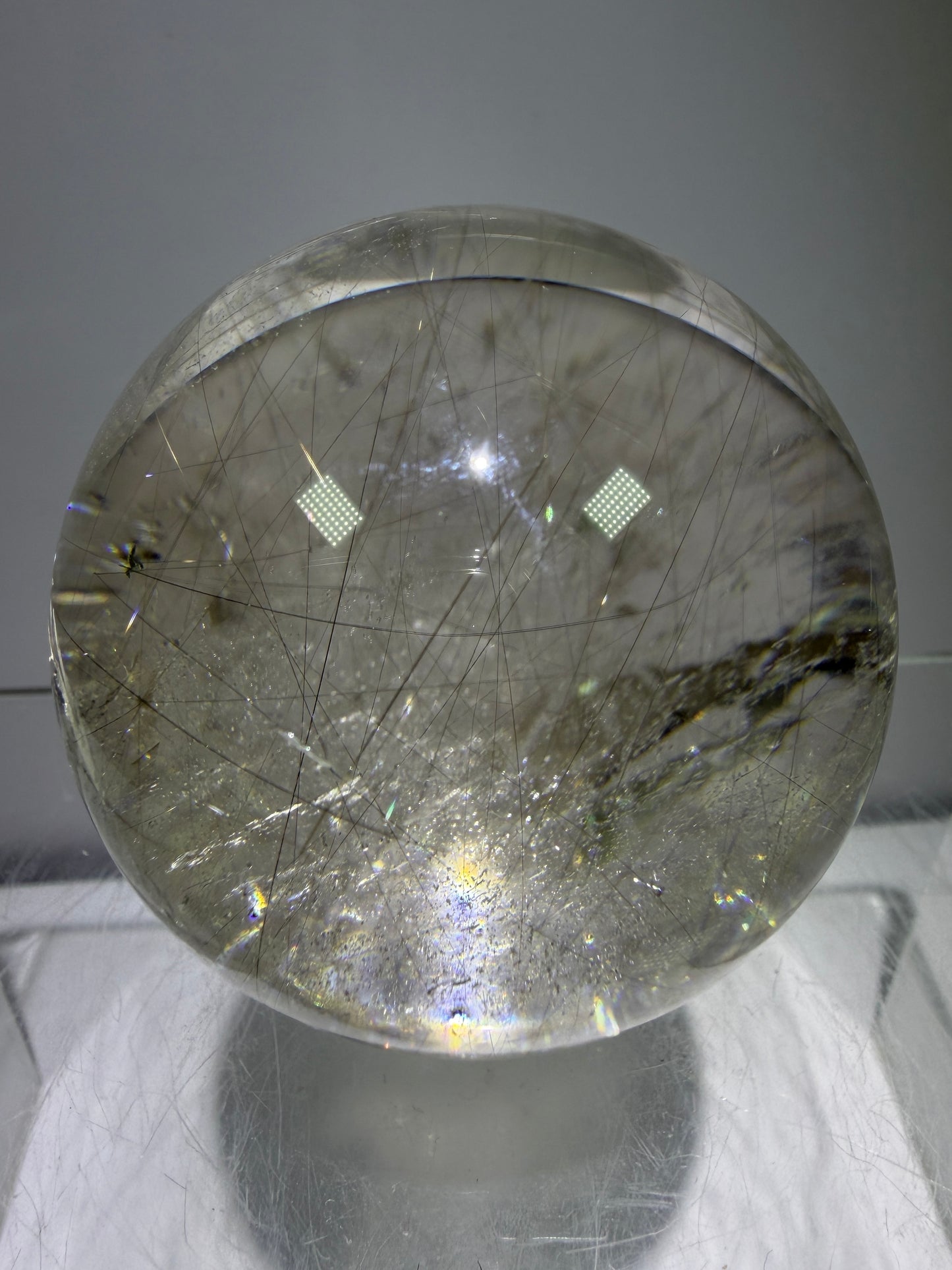 Rutile Quartz Sphere. 51mm. Rare Gold And Silver Rutilated Quartz With Amazing Rainbows.