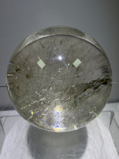 Rutile Quartz Sphere. 51mm. Rare Gold And Silver Rutilated Quartz With Amazing Rainbows.