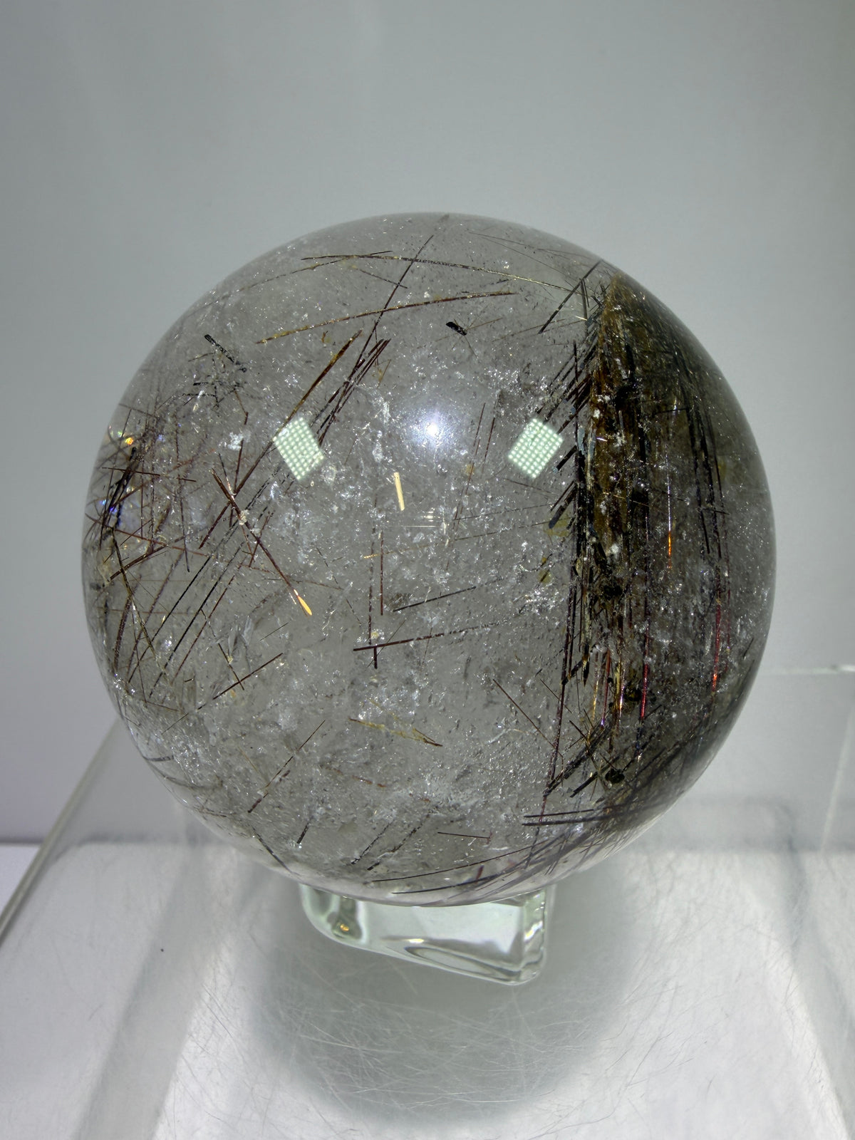 Rutile Quartz Sphere. 65mm. Crazy Rutile Plate Inclusion. High Quality Golden Rutilated Quartz.
