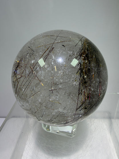 Rutile Quartz Sphere. 65mm. Crazy Rutile Plate Inclusion. High Quality Golden Rutilated Quartz.