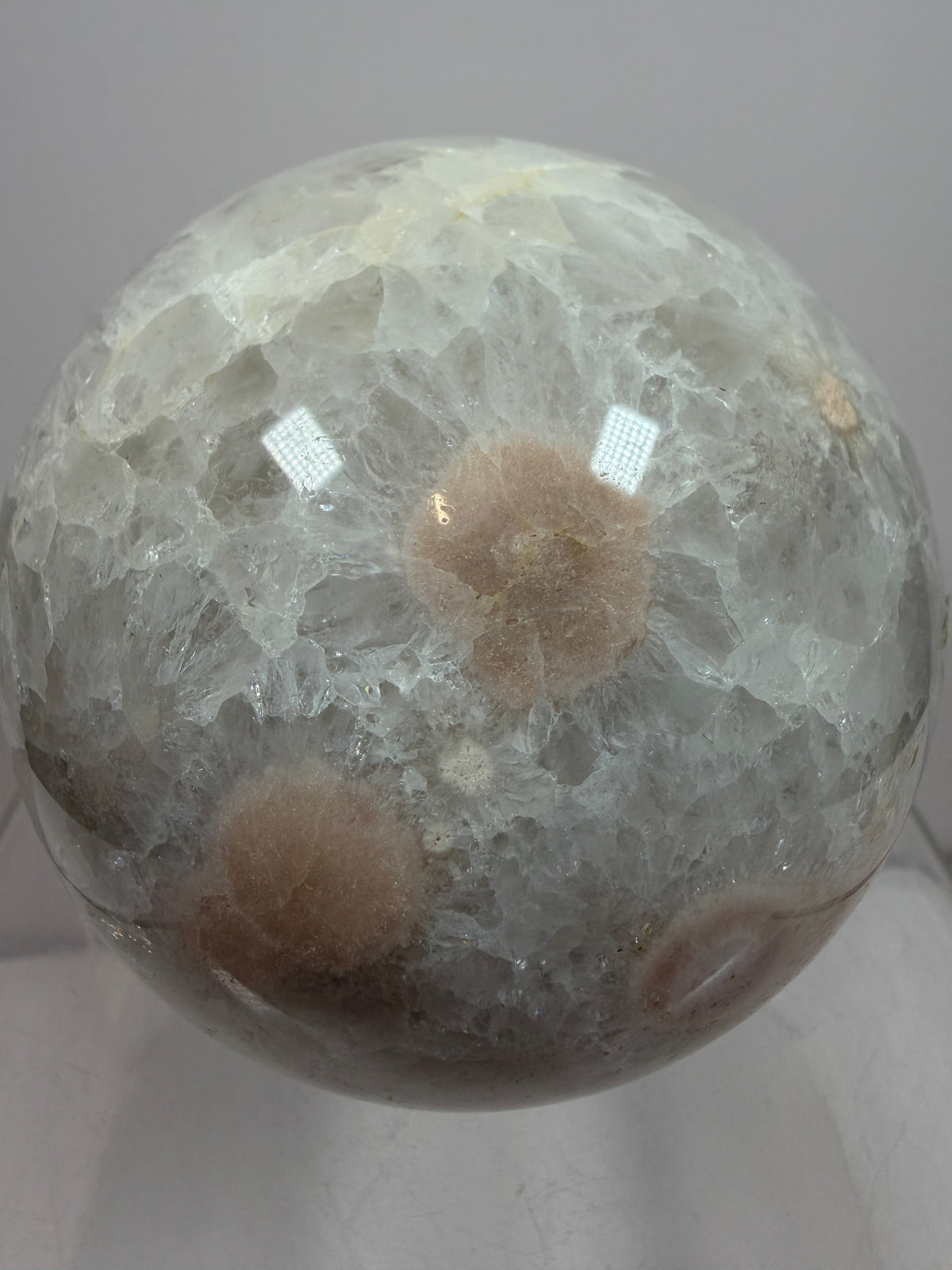 Flower Agate Sphere. 80mm. Amazing Pink Amethyst Flowers. Gorgeous One Of A Kind Display Sphere.