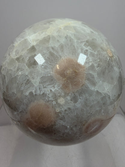 Flower Agate Sphere. 80mm. Amazing Pink Amethyst Flowers. Gorgeous One Of A Kind Display Sphere.