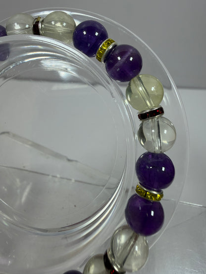 Amethyst And Citrine Crystal Bead Bracelet. 8mm. High Quality Bracelet With Amazing Spacers And Moon Charm.