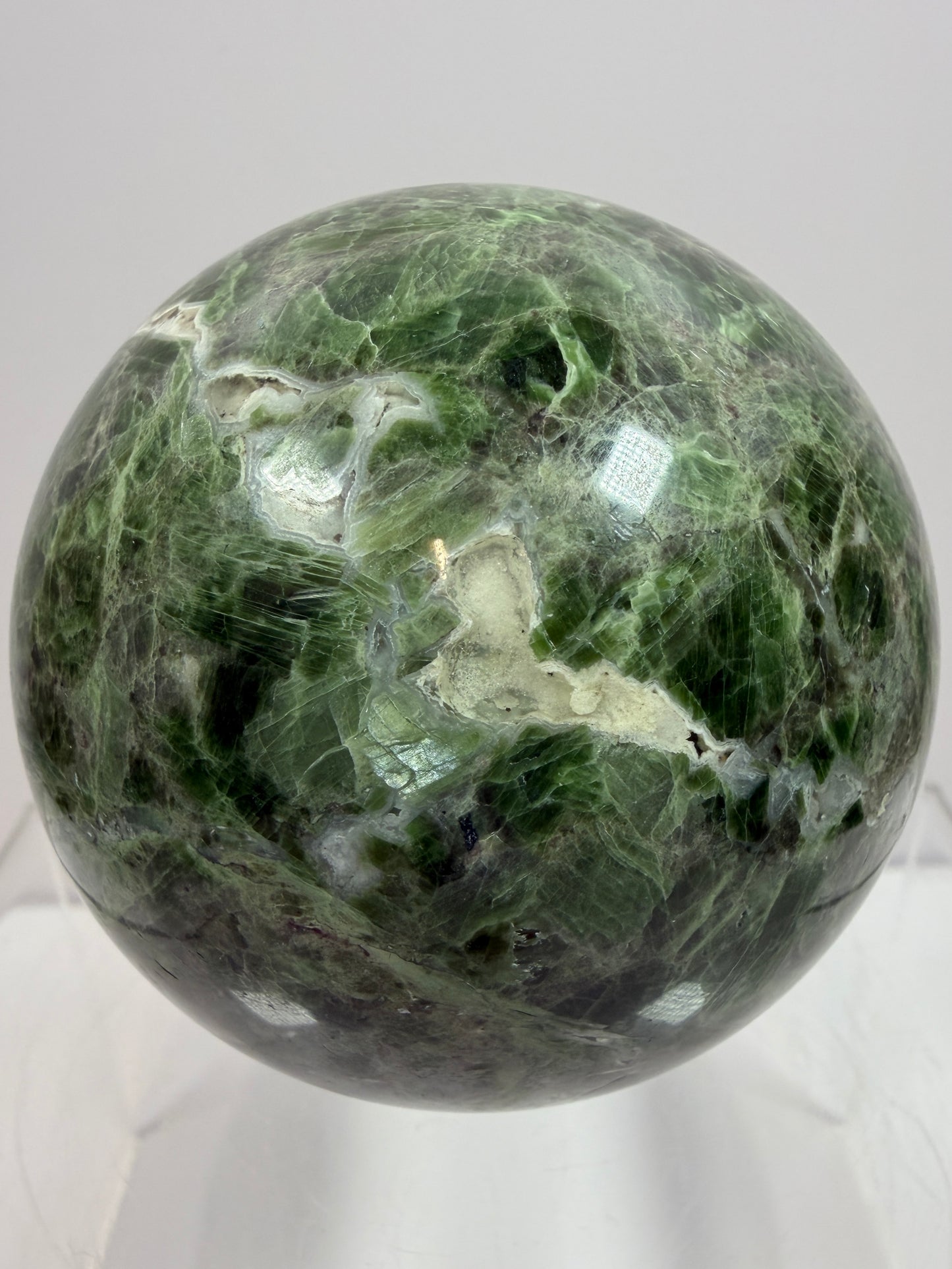 Diopside Crystal Sphere. 68mm. Very Rare And Unique Display Sphere. Lots Of Beautiful Flash