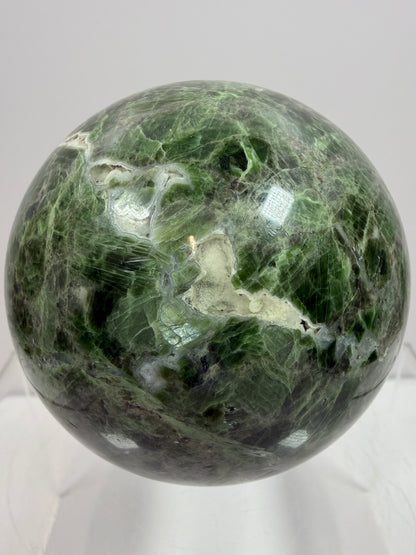 Diopside Crystal Sphere. 68mm. Very Rare And Unique Display Sphere. Lots Of Beautiful Flash