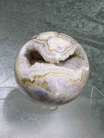 Flower Agate Sphere. 69mm. Amazing Druzy On This Beauty. Gorgeous One Of A Kind Display Sphere.