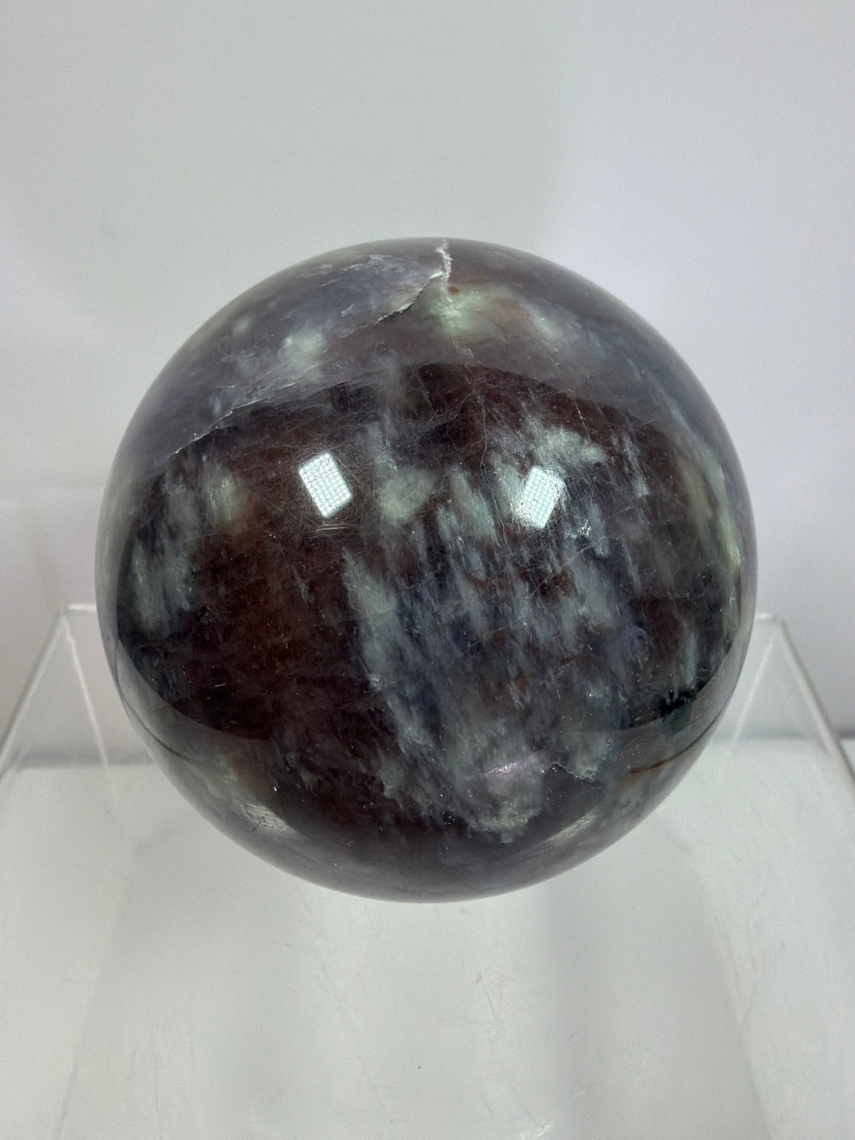 Bloodshot Iolite Sphere. 67mm. Rare Galaxy Iolite Sunstone Display Sphere. Amazing And Colorful Flash!