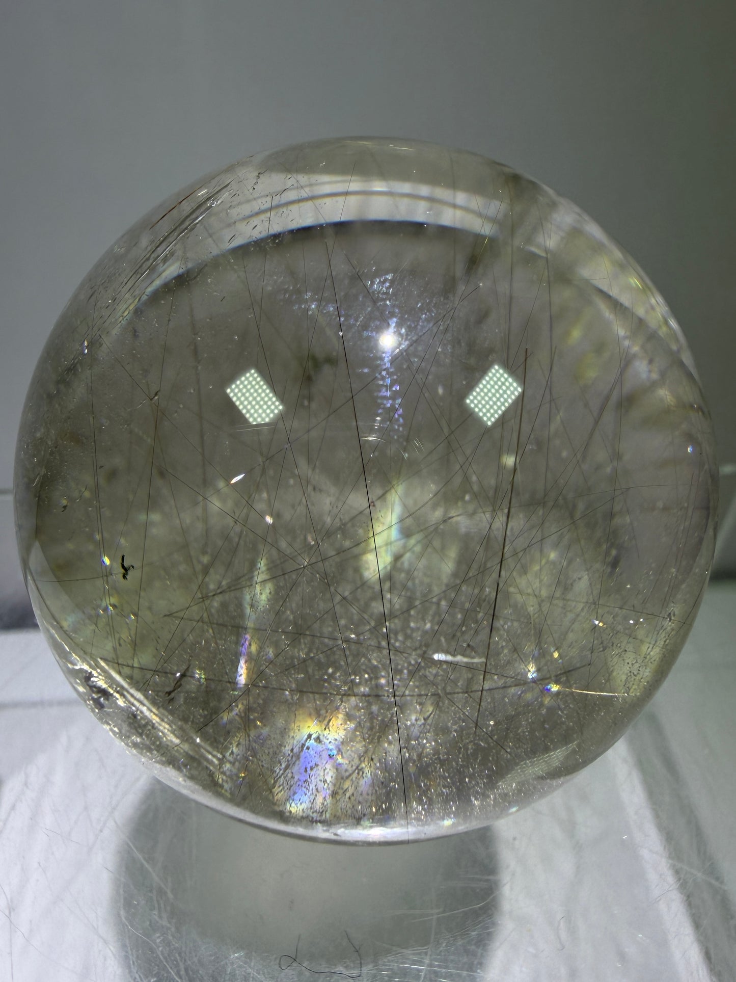 Rutile Quartz Sphere. 51mm. Rare Gold And Silver Rutilated Quartz With Amazing Rainbows.
