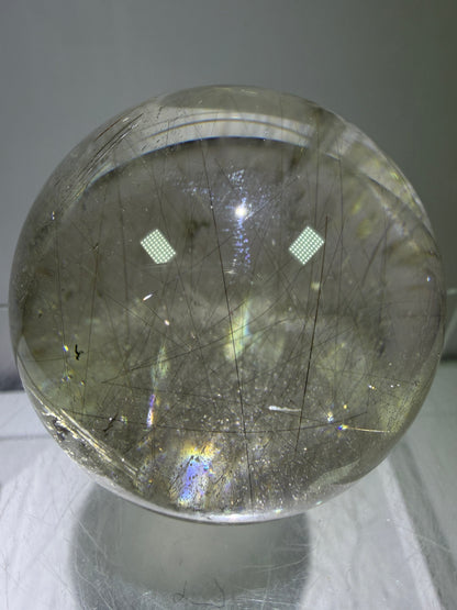 Rutile Quartz Sphere. 51mm. Rare Gold And Silver Rutilated Quartz With Amazing Rainbows.