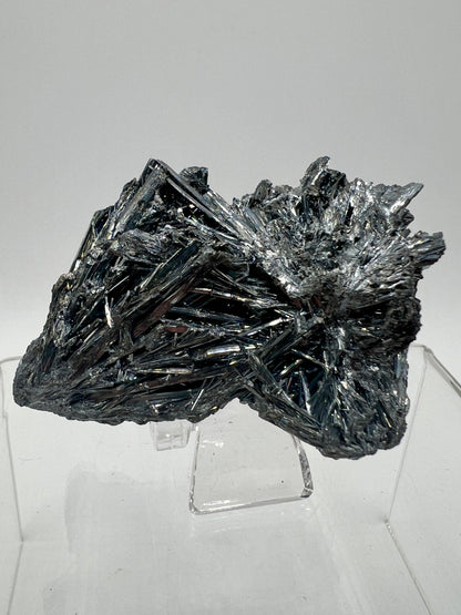 Stibnite Antimonite Specimen. Very Rare And Stunning Iridescent Crystal Cluster. Amazing Flashy Mineral Display