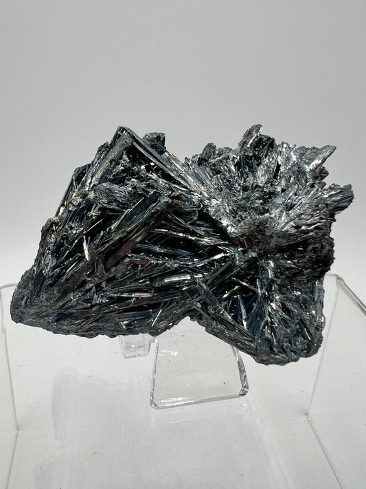 Stibnite Antimonite Specimen. Very Rare And Stunning Iridescent Crystal Cluster. Amazing Flashy Mineral Display