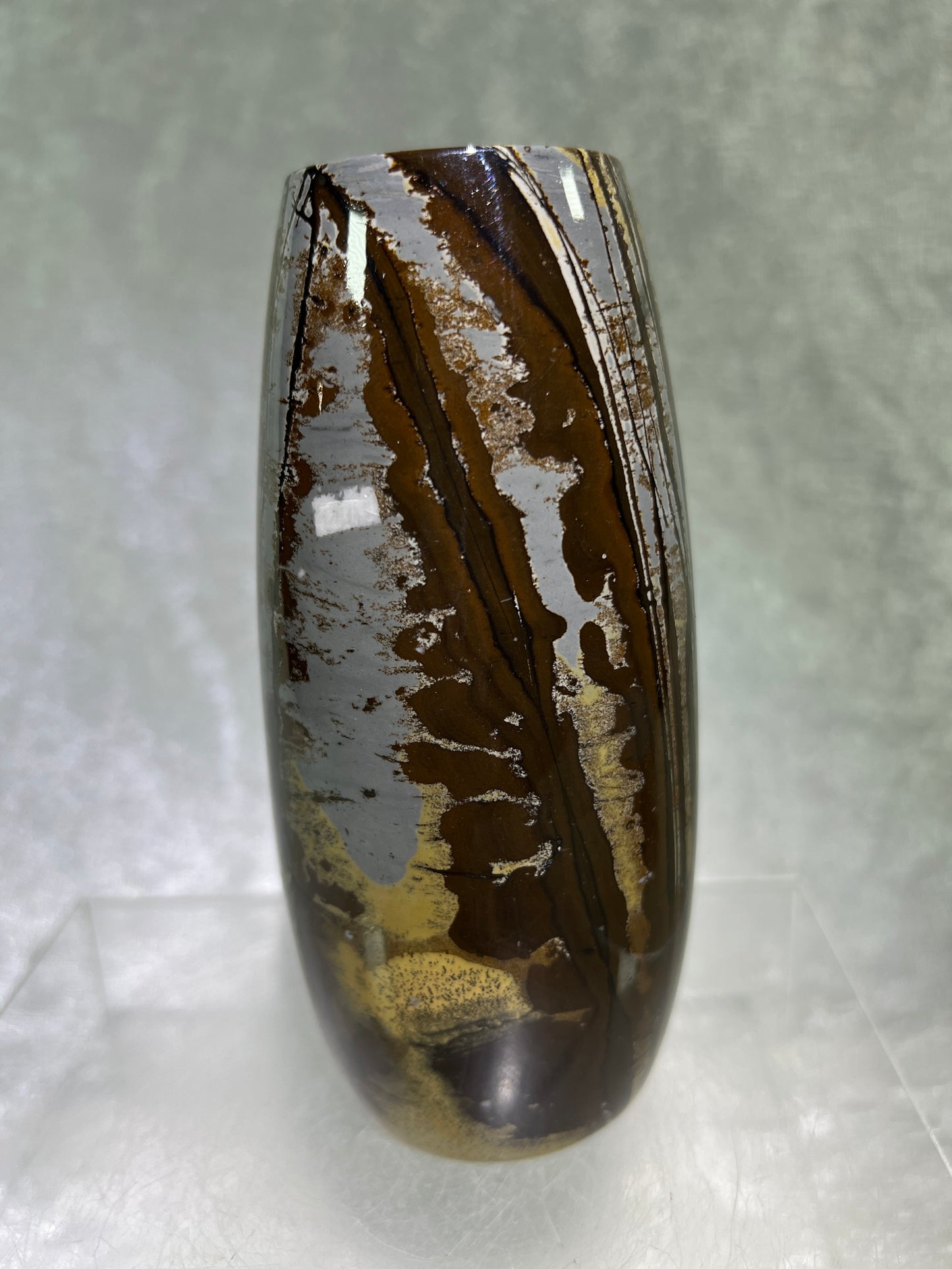Picture Jasper Flower Vase. Gorgeous All Natural Scenic Jasper. Incredible Piece Of Art.