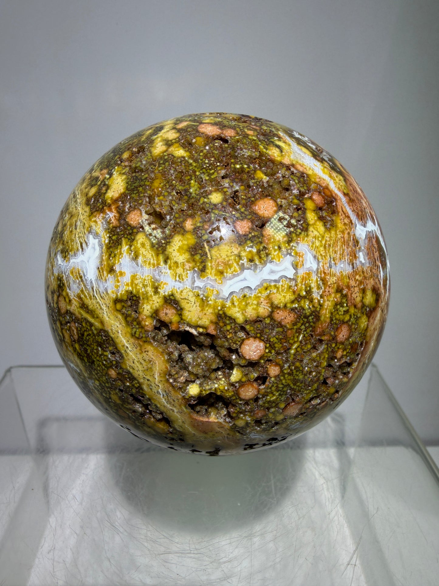 Ocean Jasper Sphere. 72mm. Very Flashy Druzy Sphere. High Quality Stunning Display Crystal