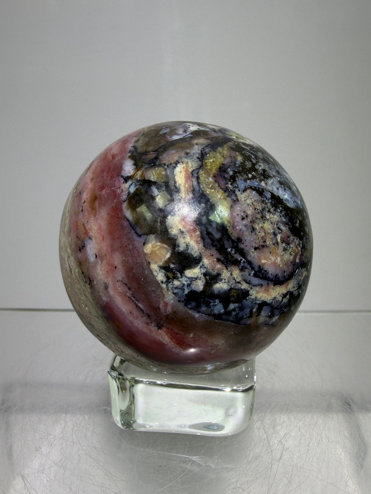 Strawberry Pink Opal Sphere From Peru. Gorgeous Bright Colors And Patterns. Amazing Rare Display Crystal.