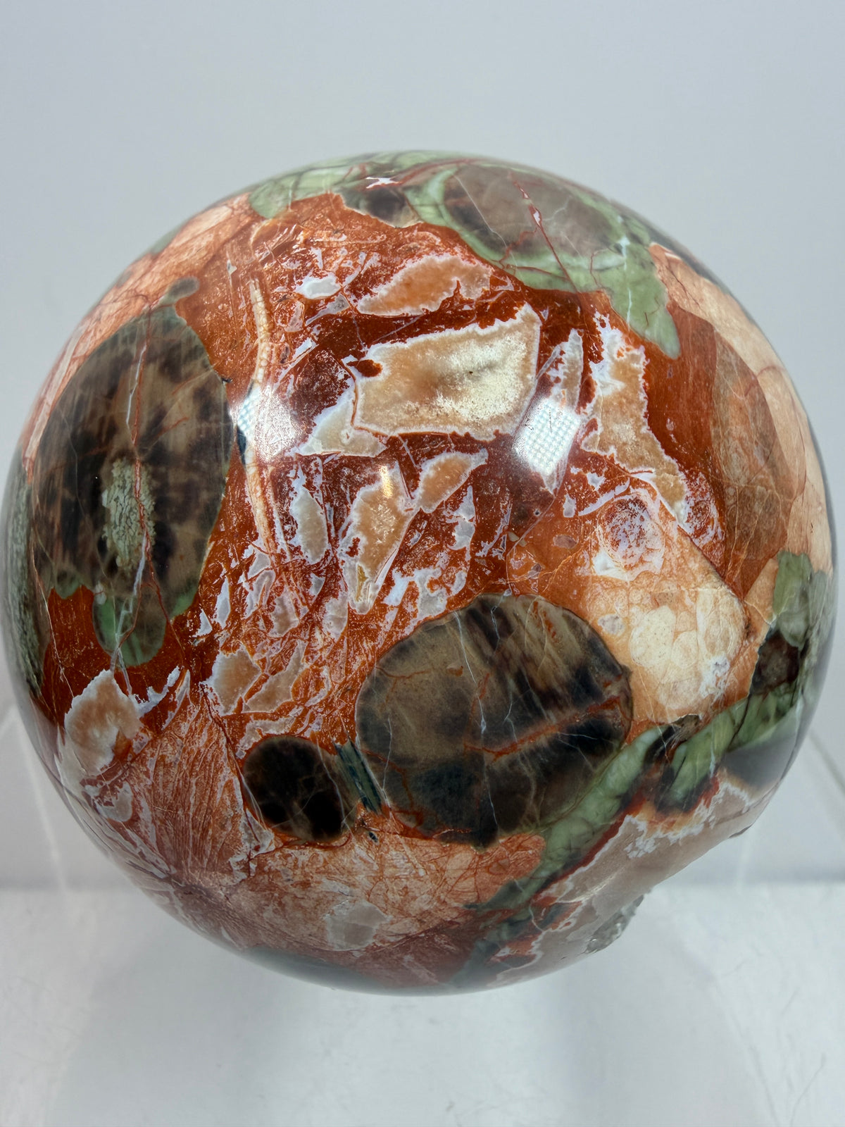 Money Agate Crystal Sphere. 73mm. Very Rare Shades Of Green. Stunning Druzy Indonesian Bloodstone. Amazing Colors And Patterns