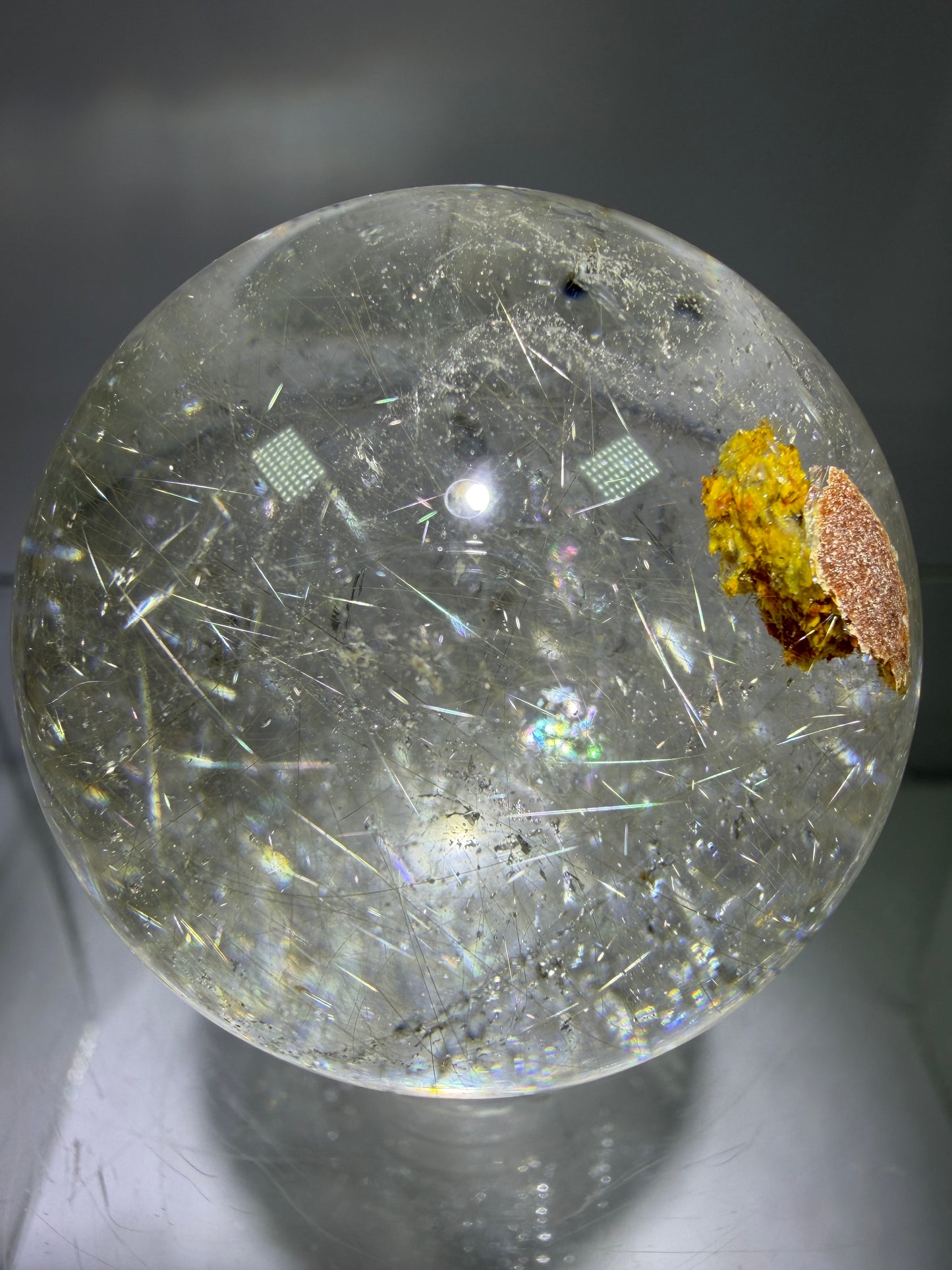 Rutile Quartz Sphere. Stunning Display Sphere. Gorgeous Garden Quartz And Golden Rutile Inclusions.