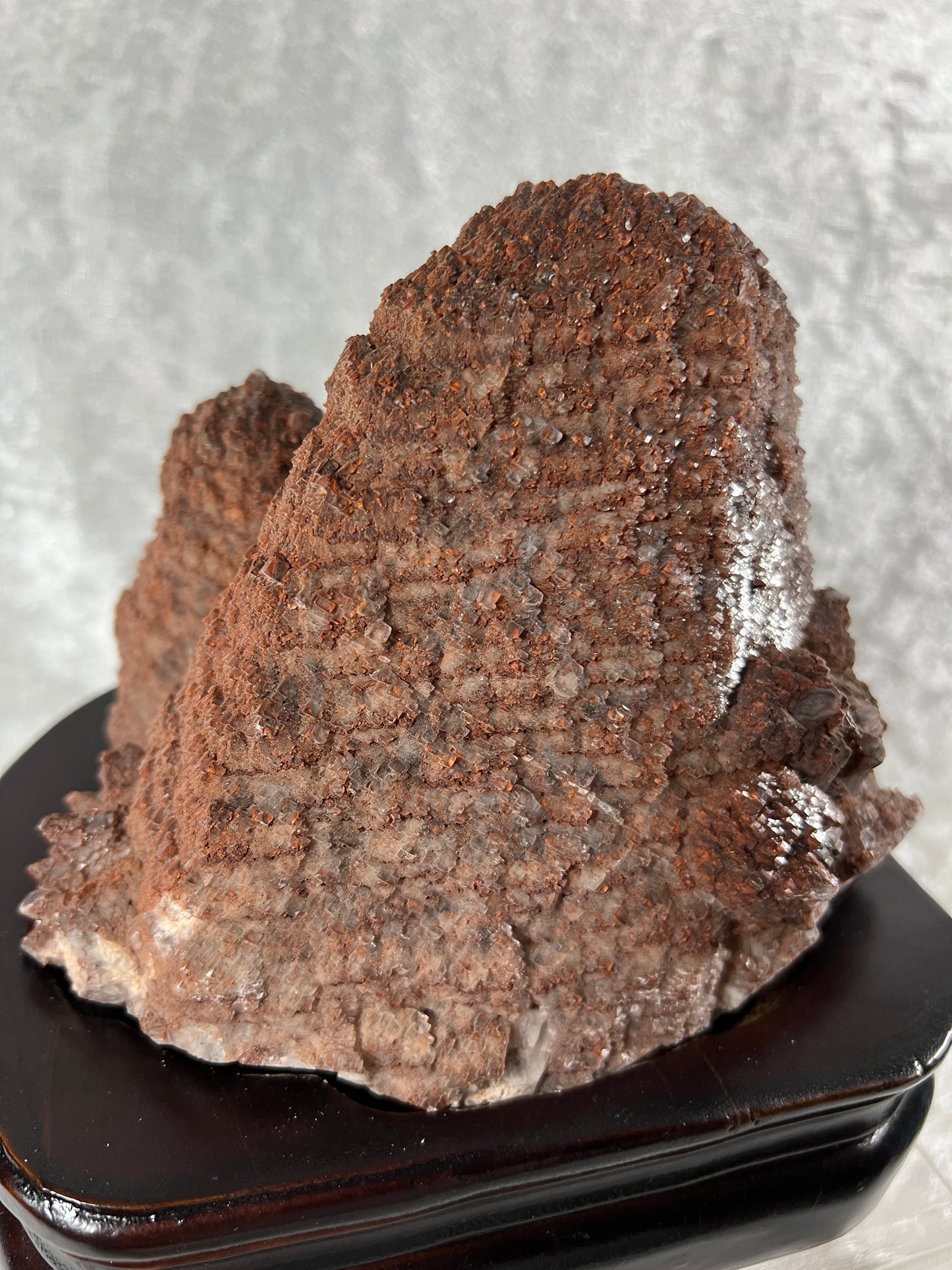 Red Pagoda Calcite With Hematite Inclusions. 5.3 lbs. Stunning Large Flashy Calcite Display Specimen. Includes Custom Wooden Stand