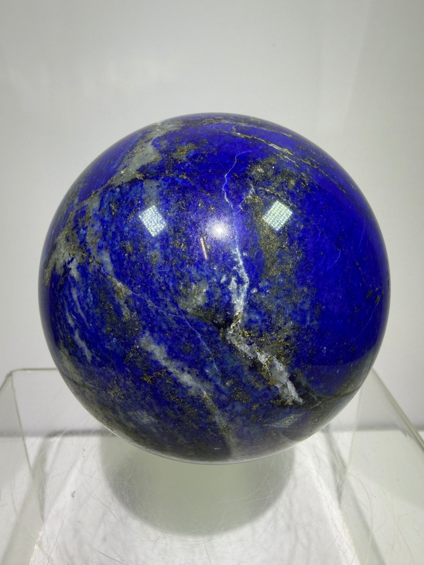 Lapis Lazuli Crystal Sphere. 74mm. Very High Quality Sphere. Stunning Shades Of Bright Blue With Gorgeous Pyrite Inclusions.